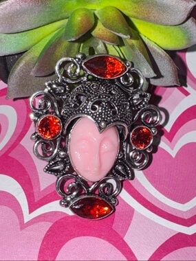 Pink Face Garnet Silver Ring